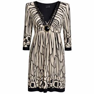 Muse Black Ivory Abstract Print Empire Waist Dress Size 14 Statement Chic NWT